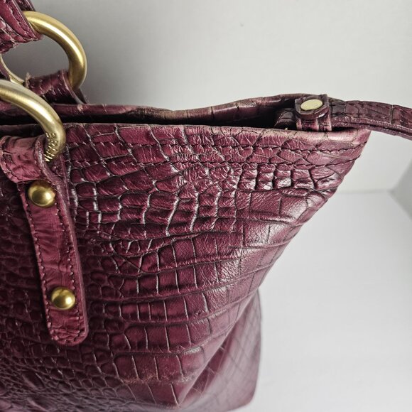 Brahmin Asher Melbourne Medium Maroon Croco Embossed Leather Shoulder Bag - Picture 13 of 16